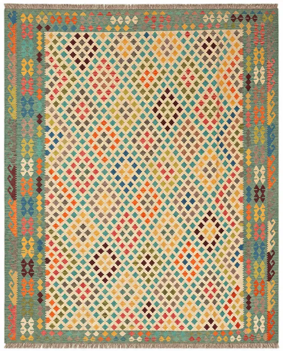 Kilim Diamond Pattern Handwoven Flatweave, Kilim · Ivory & Beige