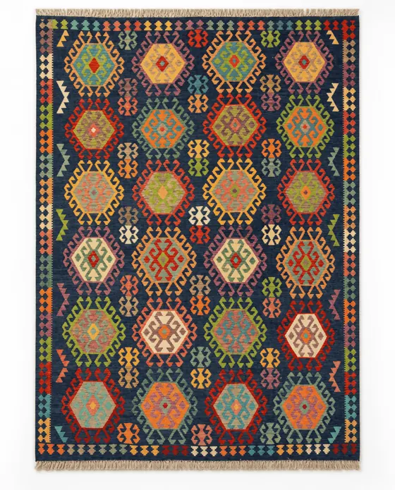 Kilim Handwoven Flatweave, Kilim · Navy