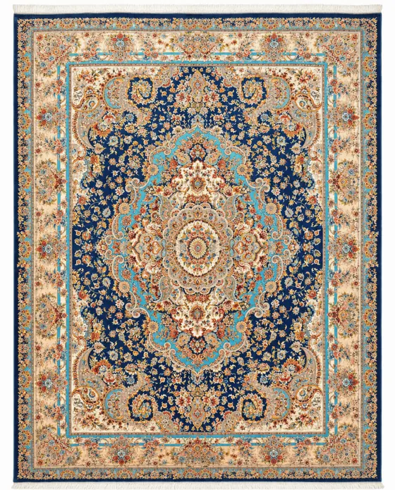 Turkish Floral Medallion Silk-Wool, Turkish · Blue