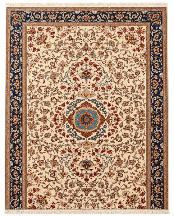 Turkish Floral Medallion Silk-Wool, Turkish · Ivory & Beige